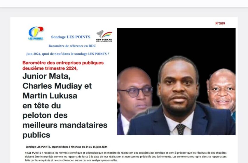  RDC : Le DG de la CNSSAP, Junior Mata en tête du peleton des meilleurs mandataires publics ( Institut de Sondage «les Points»)